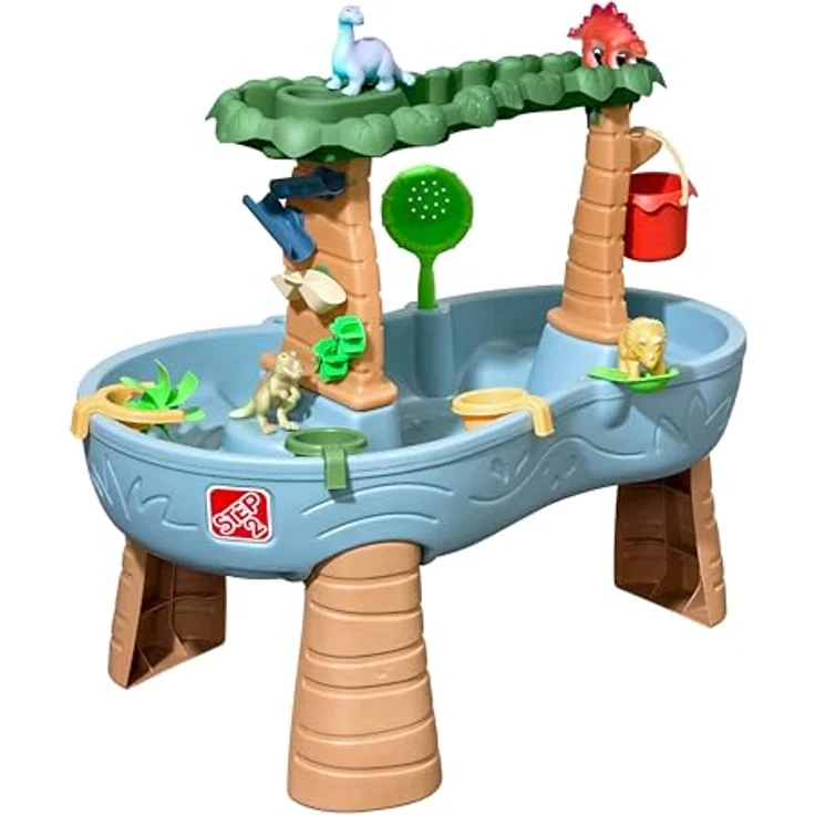 Step2 Dino Showers Wasserspieltisch, großer Wassertisch mit 13-teiligem Zubehörset, für Garten und Spielspaß in Blau & Braun – Bild 1