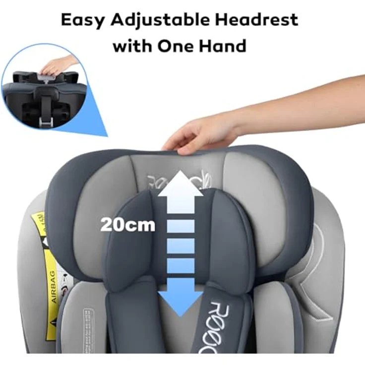 Reecle 360 Drehbar i-Size Kindersitz mit ISOFIX, 40-150 cm, Reboarder für Kinder von Geburt bis 12 Jahre, ECE R129, Grau, mit Seitenaufprallschutz und mehreren Liegepositionen – Bild 4