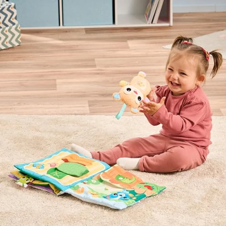 VTech Baby Mein großes Plüschbuch – Fühlbuch/Soundbuch mit Musik und Geräuschen – Motorik- und Sensorik-Spielzeug, Pink – Bild 3