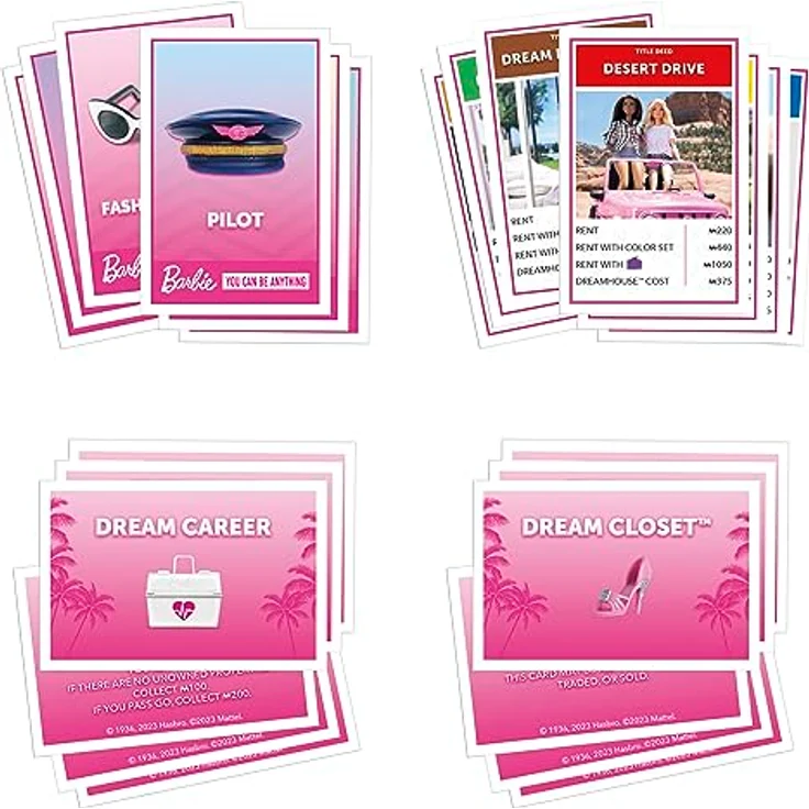 Monopoly Barbie Edition Brettspiel - Deutsche Fassung, 6 pinkfarbene Zinkspielfiguren, Traumhäuser und Traumkarriere-Karten – Bild 4