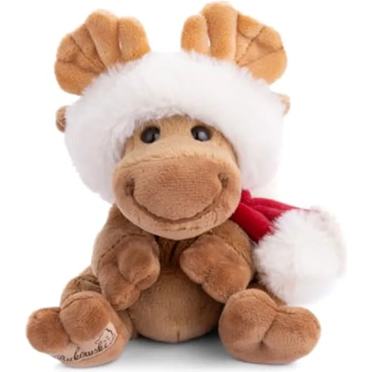 Bukowski Plüschelch Baby Benny Xmas, Kuscheltier braun mit Weihnachtsmütze und Schal, 15 cm, handwaschbar bis 30°C
