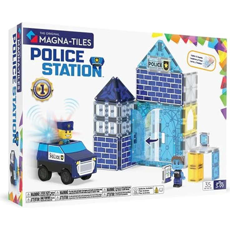 MAGNA-TILES Polizeistation 35-teiliges Magnetbauset mit Light & Sound Fliese und Polizeifiguren, für kreatives Spielen ab 3 Jahren – Bild 1