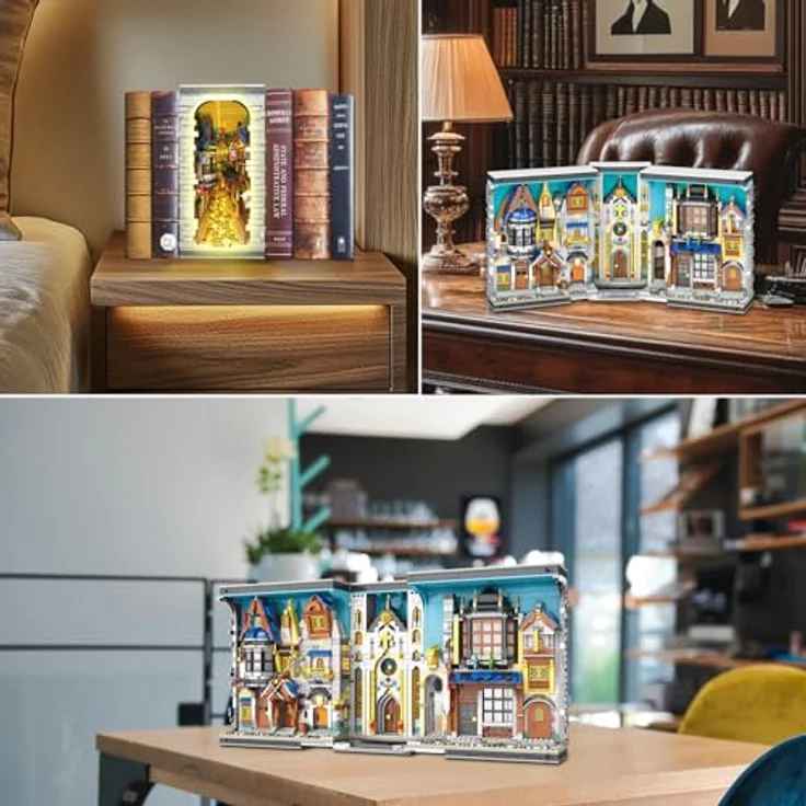 Reobrix Mittelalterliche Architektur Buchstütze Bausatz 66026, mit LED-Licht, 2687 Teile, DIY Dekoration für Bücherregal und Miniaturstadt-Modell – Bild 5