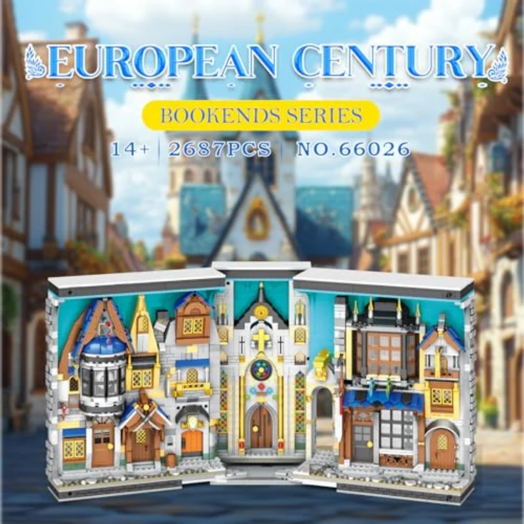 Reobrix Mittelalterliche Architektur Buchstütze Bausatz 66026, mit LED-Licht, 2687 Teile, DIY Dekoration für Bücherregal und Miniaturstadt-Modell – Bild 2
