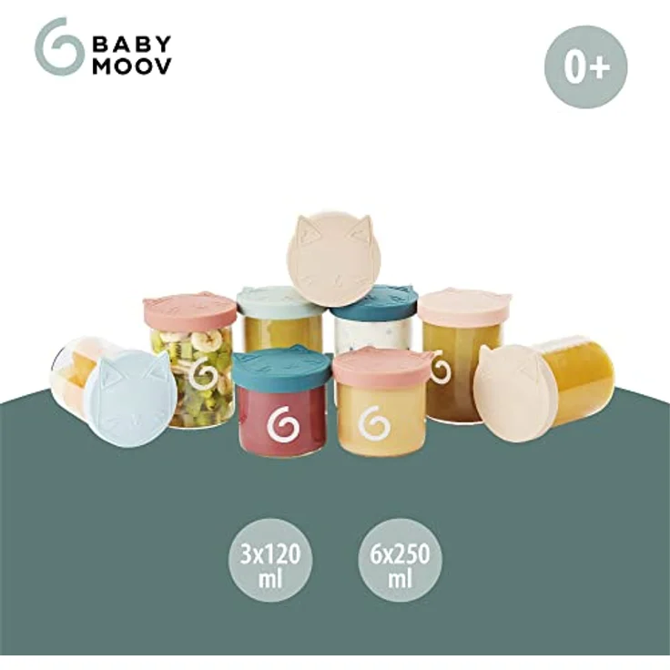 Babymoov Isy Bowls Set, 9-teiliges Babynahrungsbehälter Set aus Borosilikatglas, inkl. 6 x 250 ml und 3 x 120 ml, auslaufsicher mit Silikondichtungen, spülmaschinenfest – Bild 3