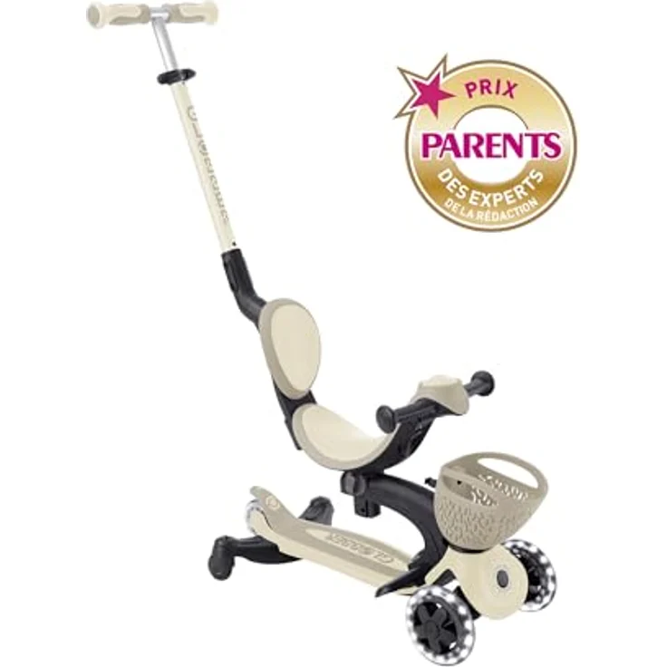 Globber GO•UP Baby 360 Lights, Skalierbarer Tretroller mit 3 Rädern, Sitz und Rückenlehne, für Kinder von 15 Monaten bis 6 Jahren, Taupe – Bild 3
