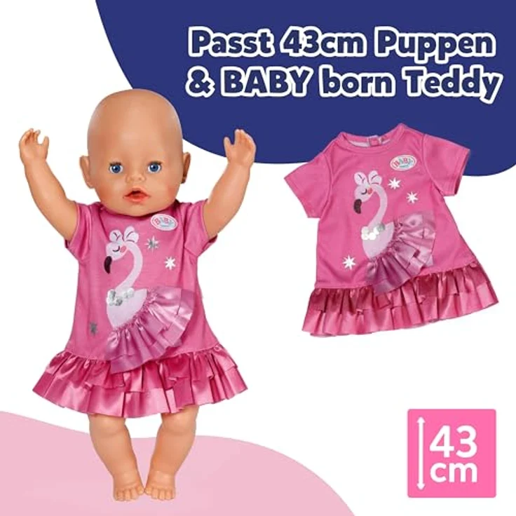 Baby Born Puppenkleidung Kleid Flamingo, Rüschenkleid mit silbernen Prints für 43 cm Puppen – Bild 5