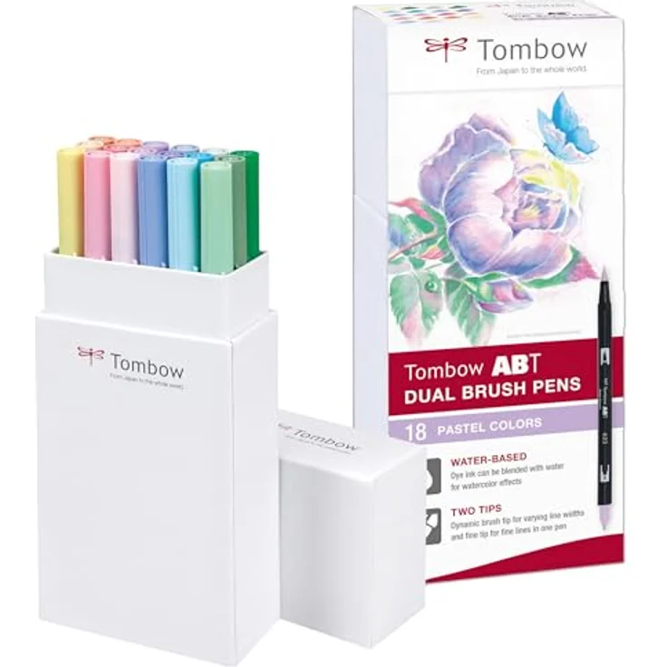 TOMBOW Filzstift, Aquarellierbarer Fasermaler mit zwei Spitzen, 18er-Set, Pastellfarben – Bild 2