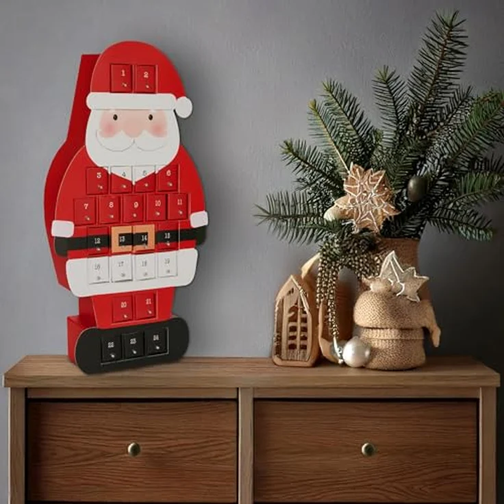 BRUBAKER Adventskalender zum Befüllen 2025, Weihnachtsmann-Design mit 24 Türchen aus roter Pappe, 46 cm groß, ideal für Gutscheine und Süßigkeiten – Bild 5