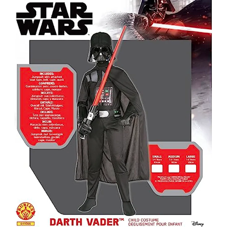 Rubie's Offizielles Disney Star Wars Darth Vader-Kostüm, Kindergröße S (9-10 Jahre), mit Overall, Maske und Umhang – Bild 5