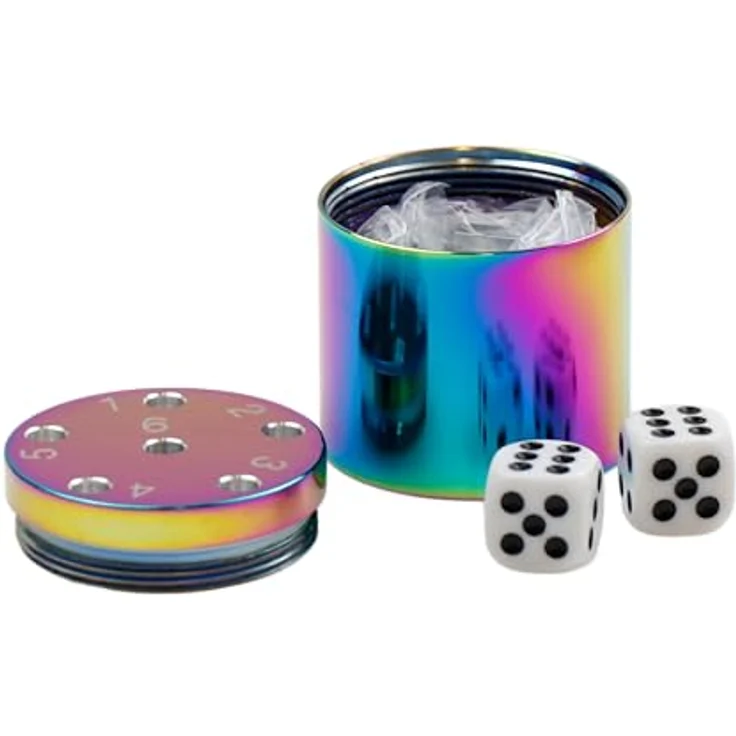 BestSaller 3009 SUPER SIX Reise-Würfelspiel Aluminum, 36 Spielstäbchen & 2 Würfel, Rainbow Splash, mehrfarbig – Bild 5