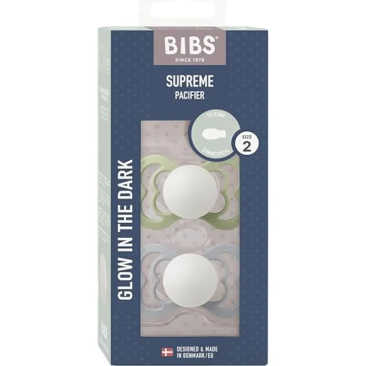 BIBS Supreme Schnuller 2er-Pack, BPA-frei, Symmetrischer Nippel. Silikon, Größe 2 (6-18 Monate), Sage / Cloud Night – Bild 10