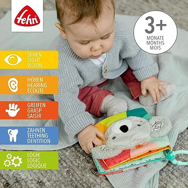 Fehn Stoffbuch Koala – Baby Fühlbuch aus Stoff mit Tier-Motiven: Knisterbuch zum Fühlen, Greifen und Staunen – zum Aufhängen für Kinderwagen und Babyschale – für Babys und Kleinkinder ab 3+ Monaten – Bild 2