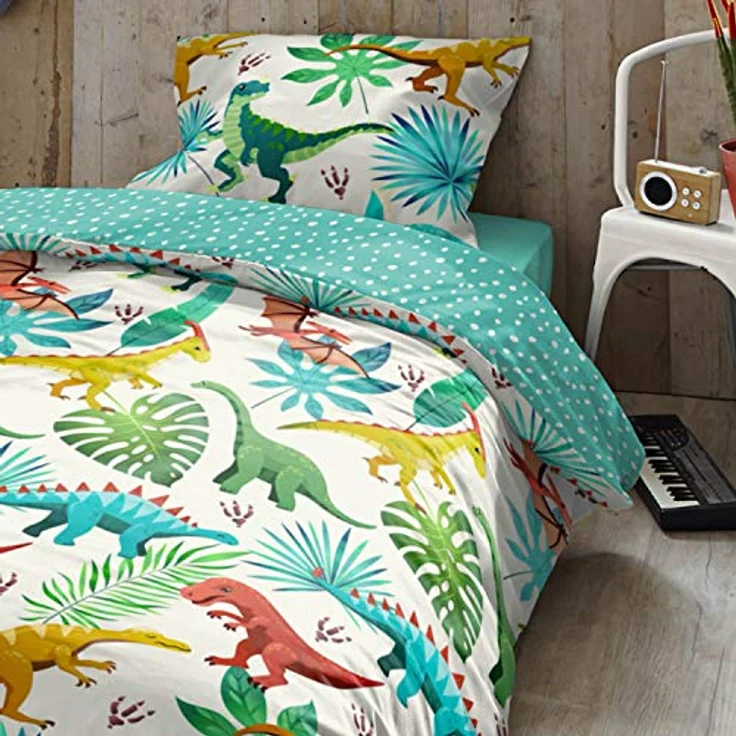 ESPiCO Bettwäsche Trendy Bedding Dinosaurierland Dino Saurier Knochen Schnabel Tiermotiv Reptilien Renforcé, 135x200 cm, Dino-Fans Kinderbettwäsche – Bild 5