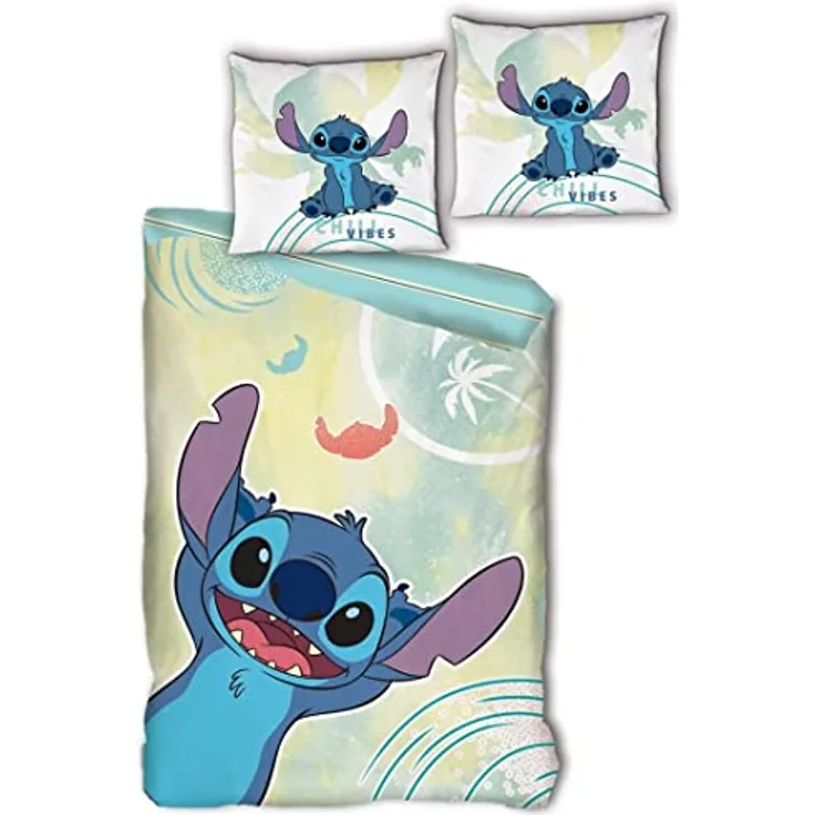 Aymax Disney Stitch Kinder-Bettwäsche Set Flanell, Bettbezug 140x200 cm + Kissenbezug 65x65 cm, geeignet für Einzelbett