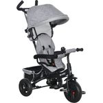 HOMCOM Dreirad 6-in-1 Kinderdreirad mit Schiebestange, Dach, Gurt, Ablagekorb, für 12-60 Monate, Grau