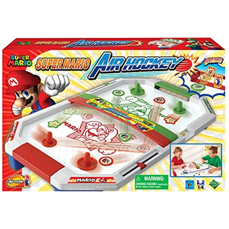 EPOCH Games Super Mario™ 7415 Air Hockey, Transportables Partyspiel mit 2 Spielmodi, für 2-4 Spieler, inkl. 6 verschiedene Pucks – Bild 2