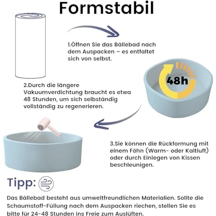 Zedachica Bällebad Baby 120cm x 40cm, Schaumstoff Ballpool für Innen und Außen, hellblau, geeignet für Kinder ab 1 Jahr, ohne Bälle – Bild 4