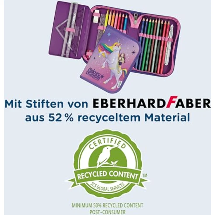 Scooli Gefülltes Schüleretui Unicorn Academy, 14 Buntstifte, 2 Bleistifte, ergonomisches Design, robustes Material, ideal für Schule und Freizeit, ab 6 Jahren – Bild 4