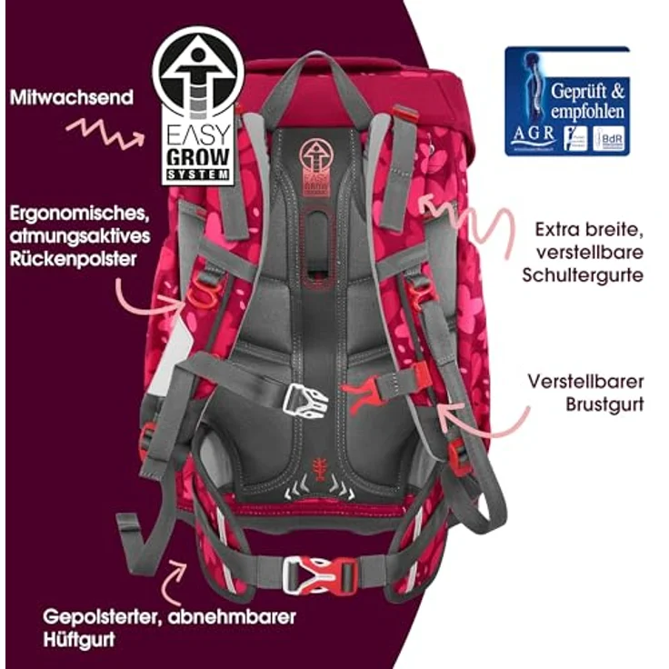Step by Step Giant Schulranzen-Set „Wild Horse Nora“, 5-teilig, ergonomischer Ranzen mit Reflektoren, höhenverstellbar, rot, für Mädchen ab der 1. Klasse, 23 Liter – Bild 4