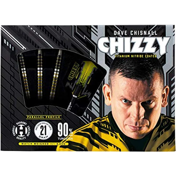 Harrows Soft Dave Chisnall Darts, 90% Tungsten Darts mit schwarzem Titannitrid-Finish und gelbgoldenen Akzenten, 18 Gramm – Bild 5