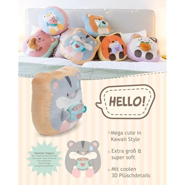 NICI mymochi Kuscheltier Hamster Shai mit Tasse, grau, 35x33x12cm – Weiches Plüschtier für Dekoration und Kuscheln, ideales Geschenk für Kinder & Erwachsene – 62395 – Bild 3