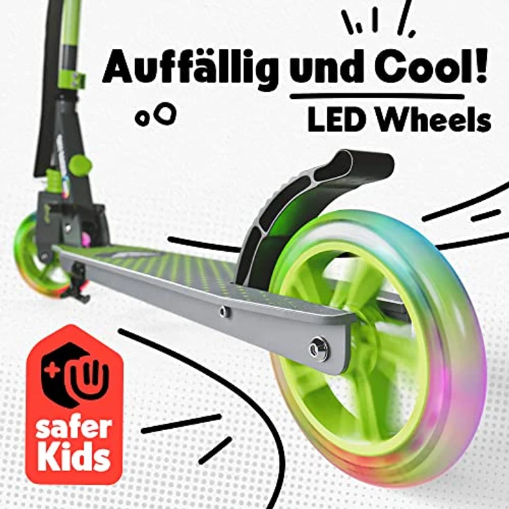 Apollo Skyracer City Roller mit LED Leuchträdern | Roller Kinder 6 Jahre | City Scooter mit Federung | Tretroller für Kinder und Teens | Kinder Roller klappbar und höhenverstellbar, grün – Bild 3