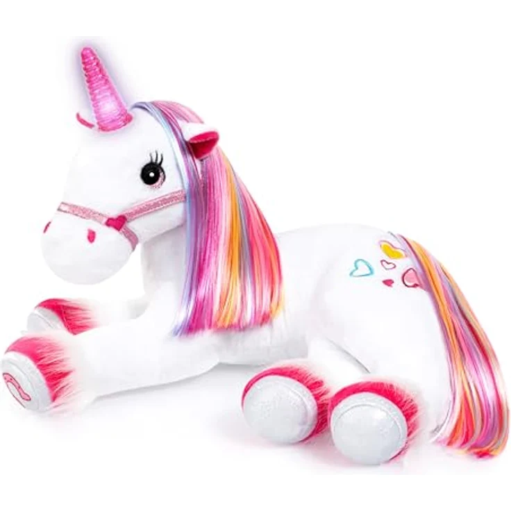 Bayer Design 69536AA Plüsch Einhorn mit Licht, Sound, Funktion, Stofftier, Kuscheltier, Regenbogen Haare – Bild 1