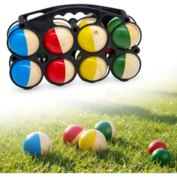 Spetebo Holz Boule Set mit Tragetasche, 8 leichte Holz Kugeln (Ø 7 cm), inkl. 2 Zielkugeln, für Kinder ab 6 Jahren
