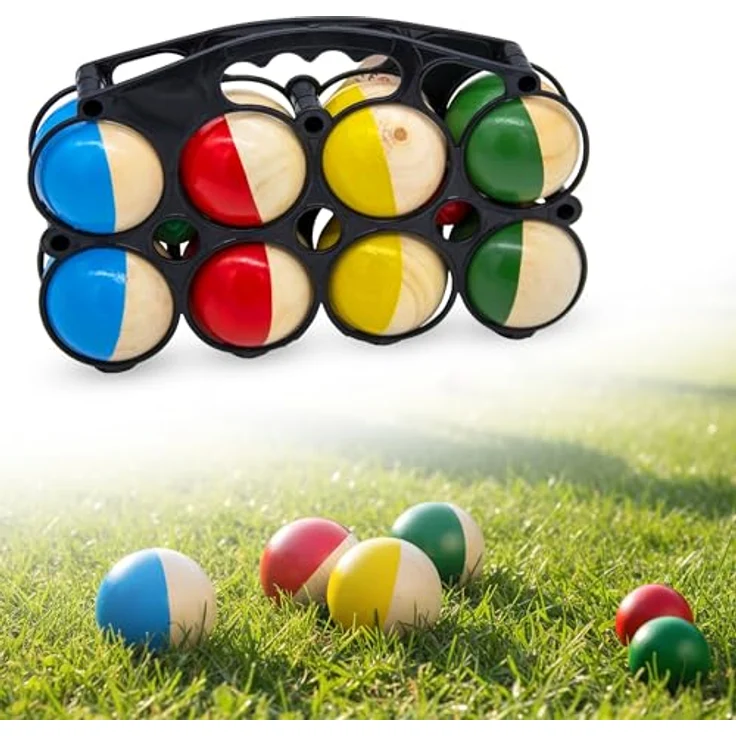 Spetebo Holz Boule Set mit Tragetasche, 8 leichte Holz Kugeln (Ø 7 cm), inkl. 2 Zielkugeln, für Kinder ab 6 Jahren – Bild 1