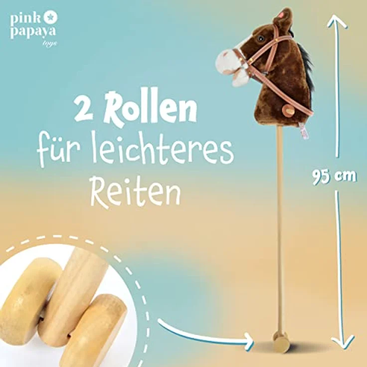 Pink Papaya Steckenpferd, Happy, braunes Steckenpferd aus Plüsch mit schwarzer Mähne und Soundeffekten – Bild 7