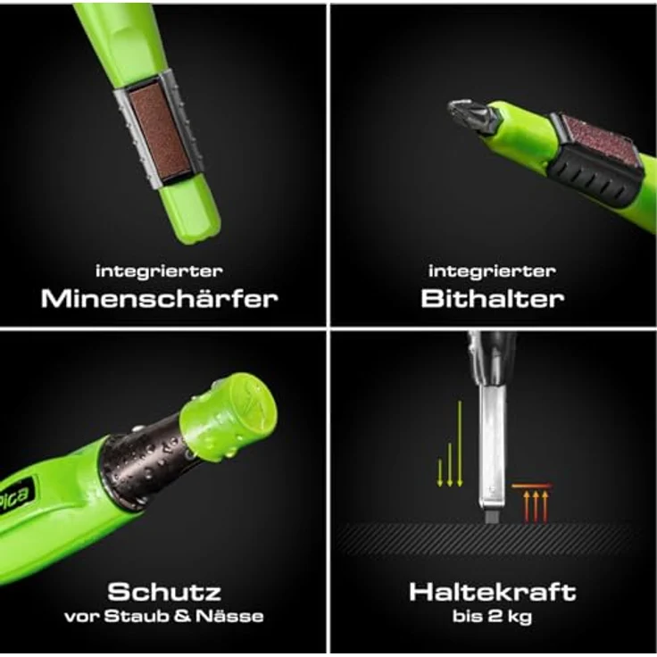 Pica Marker 6060, nachfüllbarer Zimmermanns-Druckbleistift mit Automatischem Minenvorschub und präziser Kantenführung, Graphitmine 2B – Bild 6
