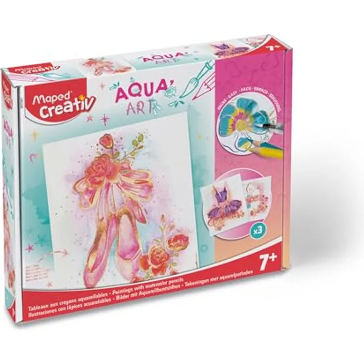 Maped CREATIV - Ausmal-Set AQUA'ART - Ballerina - inkl. 10x Aquarell-Stifte und 3x Vorlagen auf Metallic-Tafeln