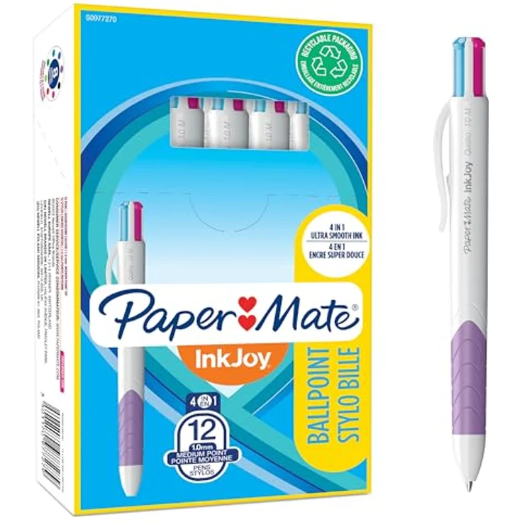 Paper Mate Inkjoy Quatro, Druck-Kugelschreiber mit 4 Farben und Gummigriffzone, 12er Pack – Bild 3