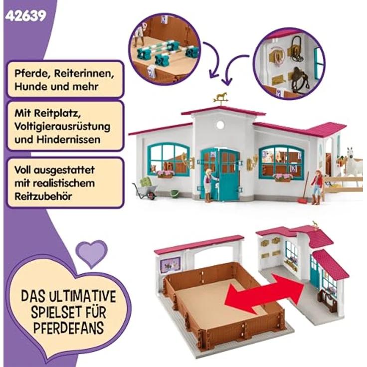 Schleich Reithalle Peppertree, Spielset mit Zubehör für Voltigieren und Springreiten, ca. 53,5 x 52 x 35,1 cm – Bild 3