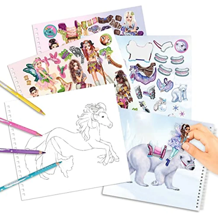 Depesche 12072 TOPModel Iceworld Create your Fantasy Friend - Mal- und Stickerbuch mit 24 Seiten zum Gestalten fantastischer Wesen, Malheft mit Stickerbogen und Spiralbindung – Bild 3