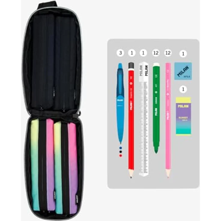 Milan Multi-Federmäppchen Etui mit 4 Federmäppchen, Sunset + Black – Bild 3