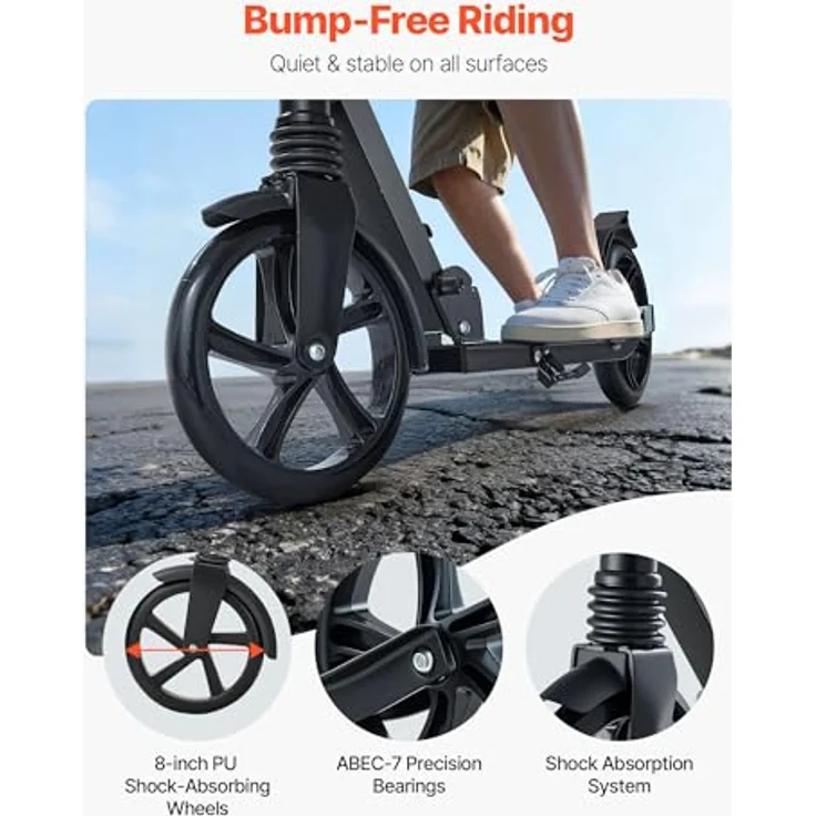 VEVOR Kinder-Scooter, Cityroller mit höhenverstellbarem Lenker, rutschfestem Deck und faltbarem Rahmen, bis 100 kg, Schwarz – Bild 3