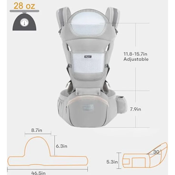 IULONEE Neugeborene Babytrage, Ergonomisch Babytrage mit Hüftsitz Multifunktional Kindertrage Dorsal und Ventral Babyrückentragen für Kleinkinder 3 Monate bis 3 Jahre (3-20kg) Grau – Bild 4
