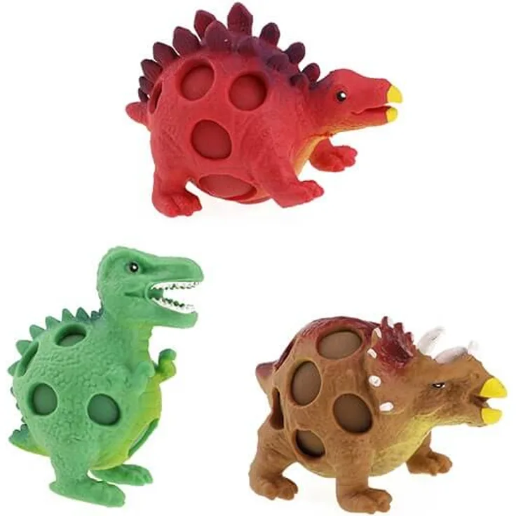 Toi-Toys WORLD OF DINOSAURS Knijpdino Fidget-Spielzeug, 8 cm, 3er Set im Display