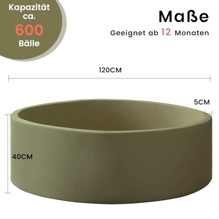 Zedachica Bällebad Baby 120Cm, Rundes Schaumstoff Bällebad in Salbei Grün, für Kinder ab 1 Jahr, Innen- und Außenbereich, ohne Bälle – Bild 3