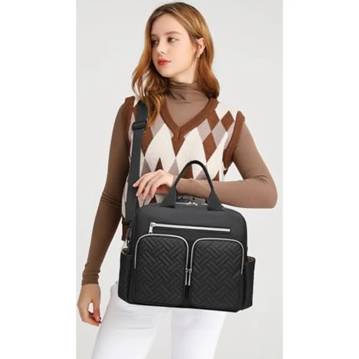 KONO Wickeltasche Windeltasche für Kinderwagen, große wasserdichte Reisetasche mit isolierten Fächern und Wickelauflage, leicht, Schwarz (37x37x14,5 cm) – Bild 2