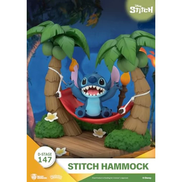 Beast Kingdom D-Stage Diorama PVC Figur, Lilo & Stitch Stitch in der Hängematte, 15,2 cm, 360-Grad-Design – Bild 2