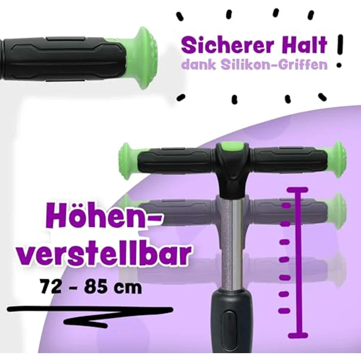 Apollo Kinderscooter KidsPro4 LED Roller -Grün, höhenverstellbar, mit leuchtenden LED-Rollen, belastbar bis 60 kg – Bild 2
