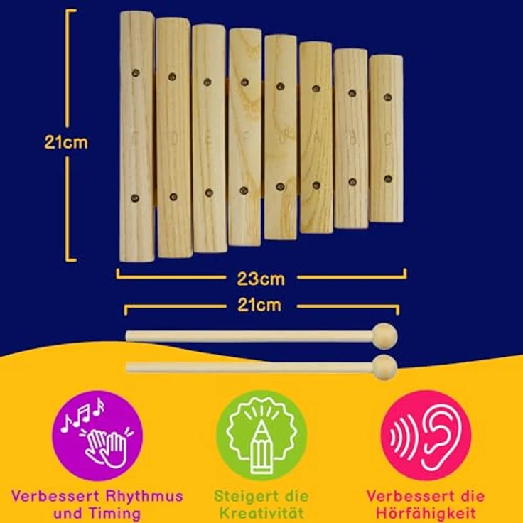 A-Star Holz-Xylophon, diatonisch mit 8 Tönen, Sopran C6 bis C7, inkl. zwei Holzschlägeln, langlebig und tragbar – Bild 3