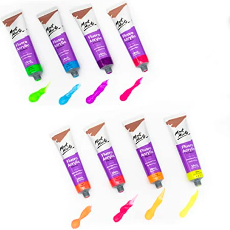 Mont Marte Acrylfarben Set Neon, fluoreszierend, 8 Tuben à 18 ml, brillante lichtechte Farben mit Neoneffekt unter Schwarzlicht, hohe Deckkraft – Bild 5