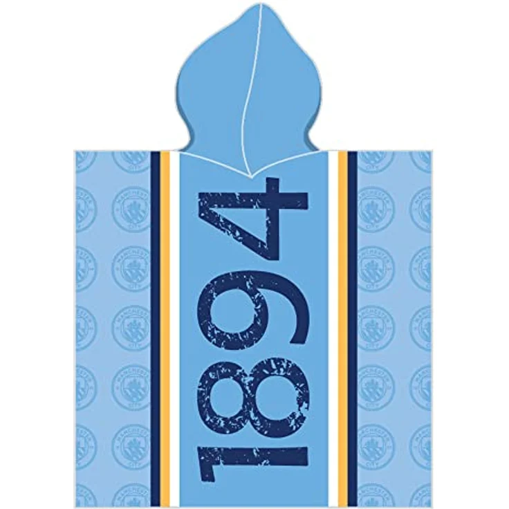 BERONAGE Manchester City Kinder Kapuzen Bade-Poncho Logo Blau 60 x 120 cm 100% Baumwolle Veloursqualität Fußball Etihad Stadium Football Citizens – Bild 3