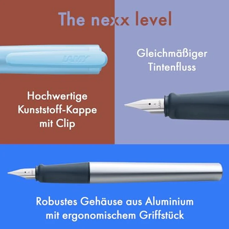Lamy Füller nexx azure Feder M, Linkshänder mit ergonomischem Griffstück und Aluminiumkörper – Bild 4