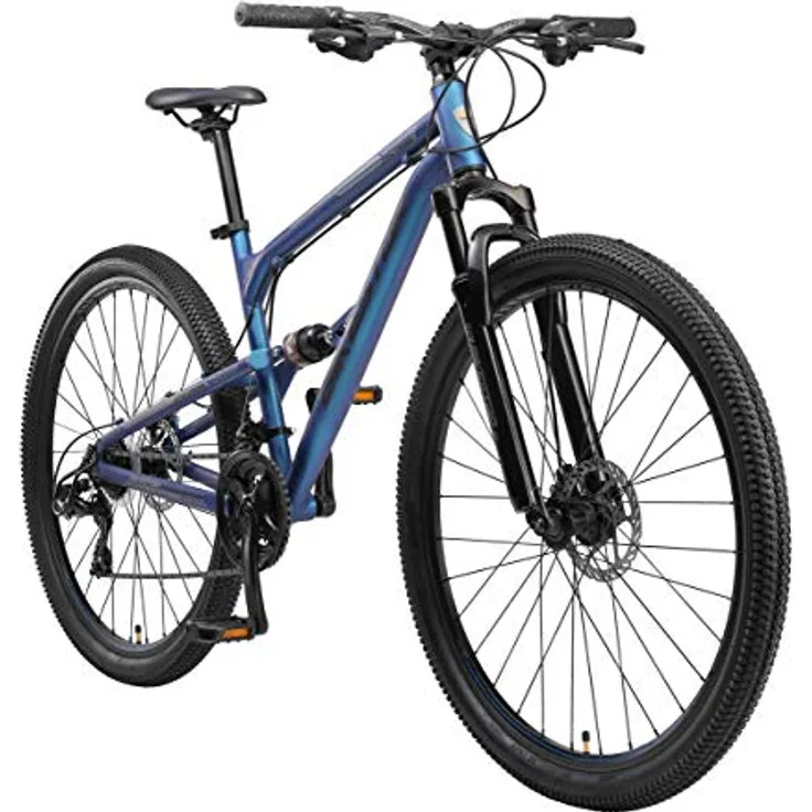 BIKESTAR Fully Aluminium Mountainbike Shimano 21 Gang Schaltung, Scheibenbremse 29 Zoll Reifen | 17.5 Zoll Rahmen Alu MTB Vollgefedert | Blau