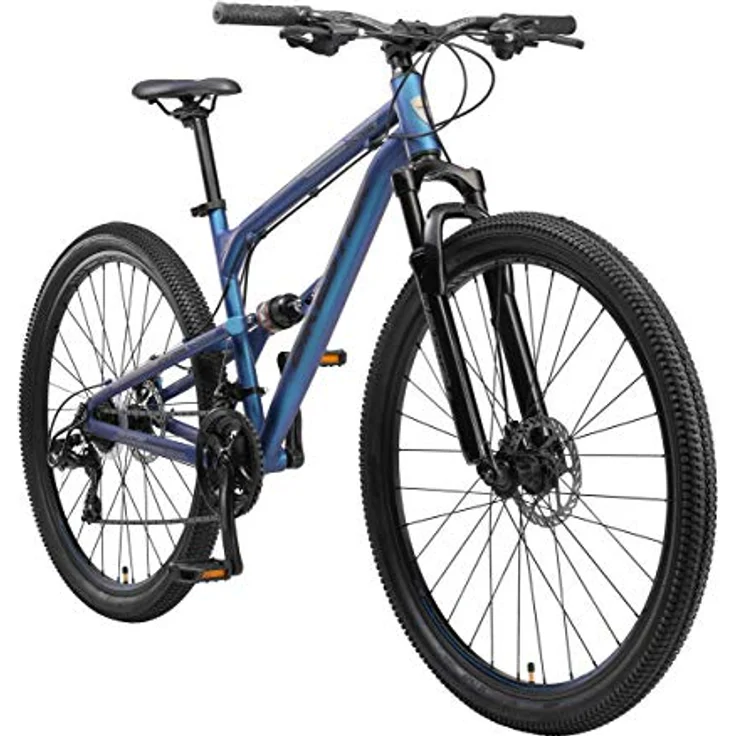 BIKESTAR Fully Aluminium Mountainbike Shimano 21 Gang Schaltung, Scheibenbremse 29 Zoll Reifen | 17.5 Zoll Rahmen Alu MTB Vollgefedert | Blau – Bild 1
